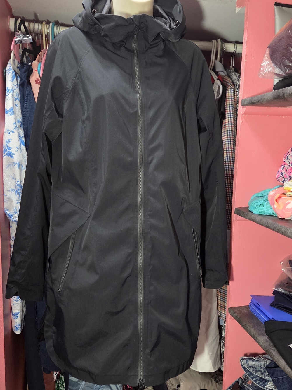lululemon athletica Black Hooded Long Trench Coat